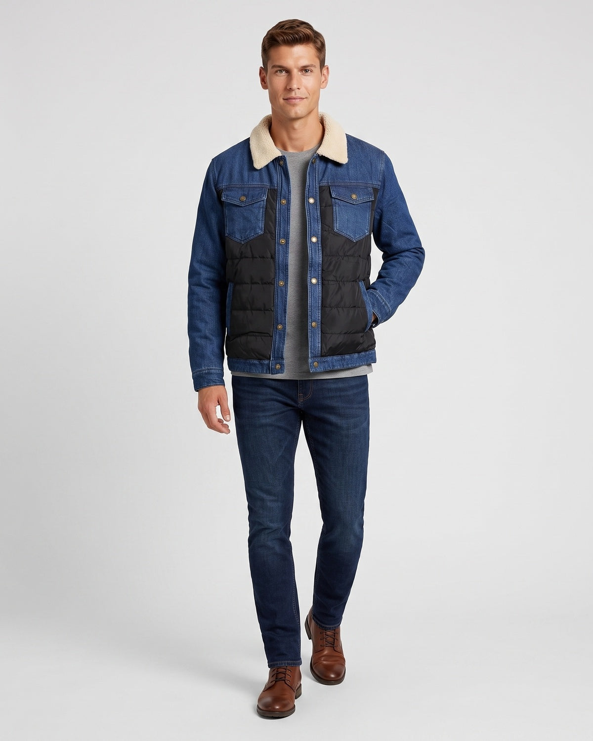 KZZ Men's Denim Jacket with Sherpa Lining