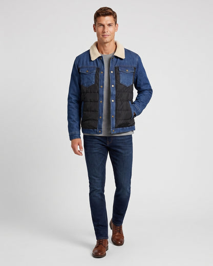 KZZ Men's Denim Jacket with Sherpa Lining