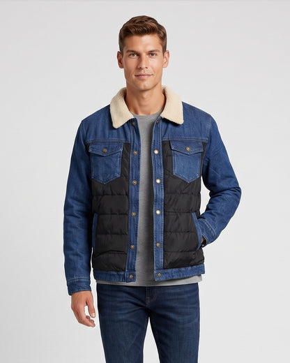 KZZ Men's Denim Jacket with Sherpa Lining