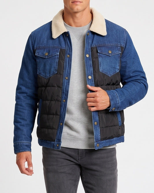 KZZ Men's Denim Jacket with Sherpa Lining