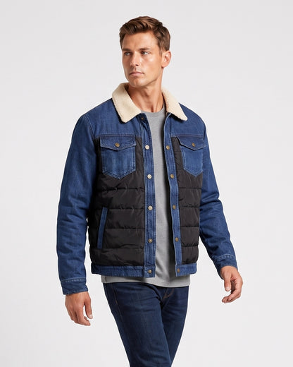 KZZ Men's Denim Jacket with Sherpa Lining