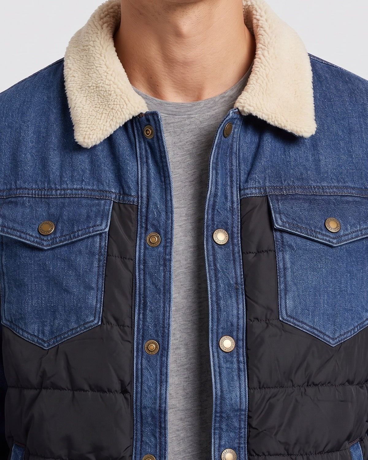 KZZ Men's Denim Jacket with Sherpa Lining