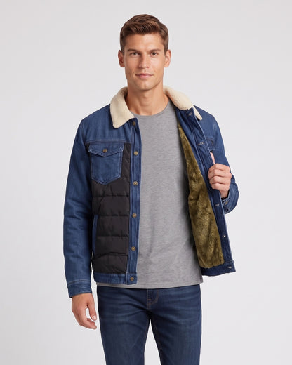 KZZ Men's Denim Jacket with Sherpa Lining