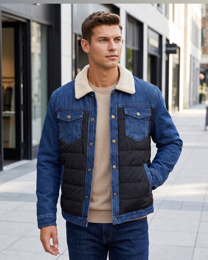 KZZ Men's Denim Jacket with Sherpa Lining