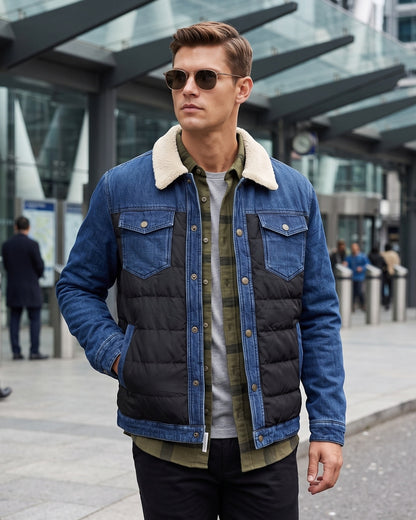 KZZ Men's Denim Jacket with Sherpa Lining