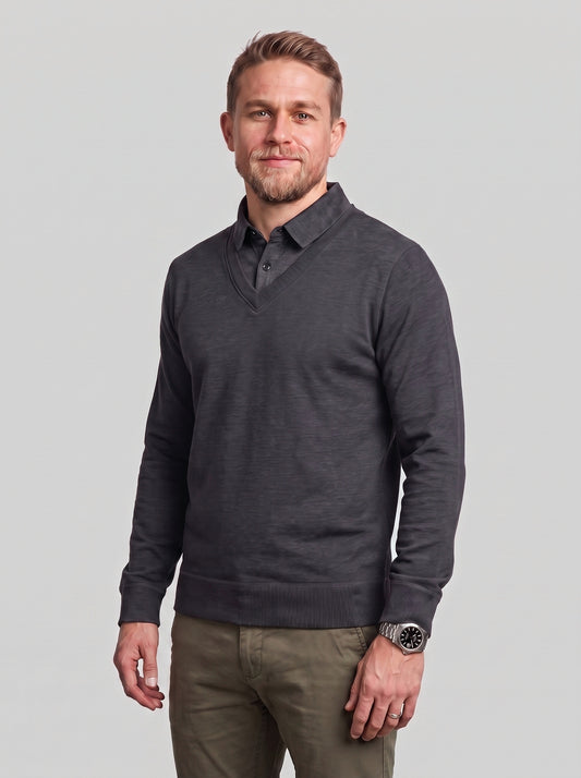 KZZ Men's Comfortable Faux-Layer Knit Top