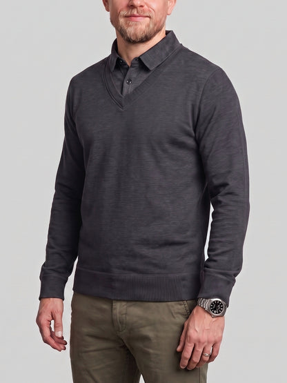 KZZ Men's Comfortable Faux-Layer Knit Top