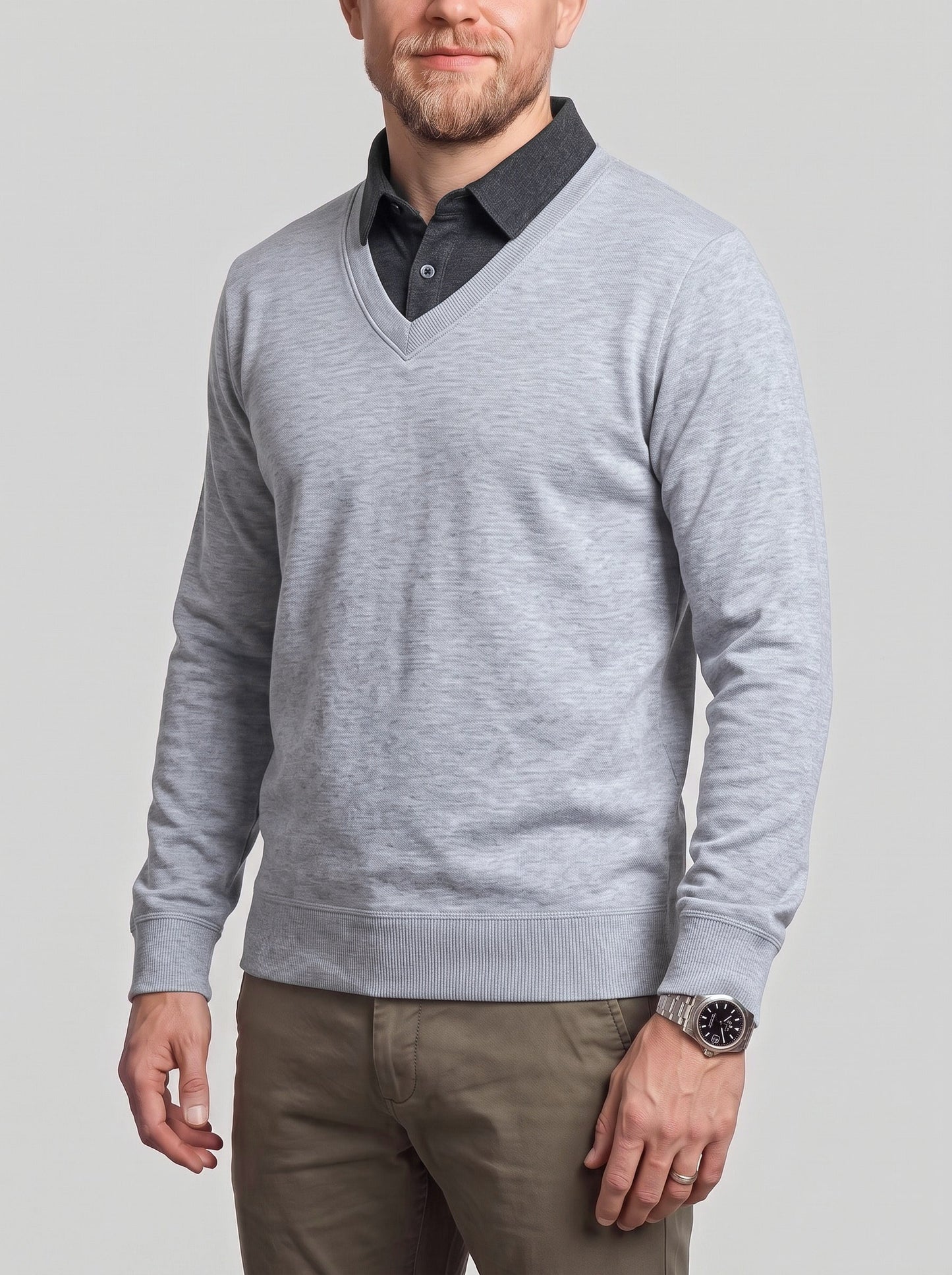 KZZ Men's Comfortable Faux-Layer Knit Top