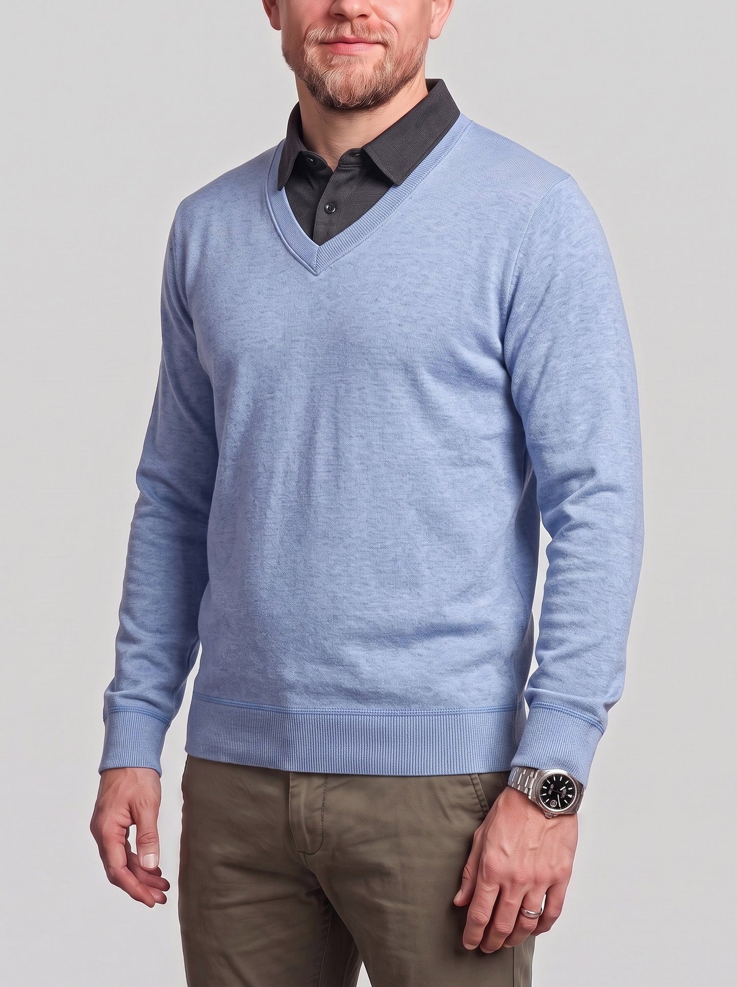 KZZ Men's Comfortable Faux-Layer Knit Top