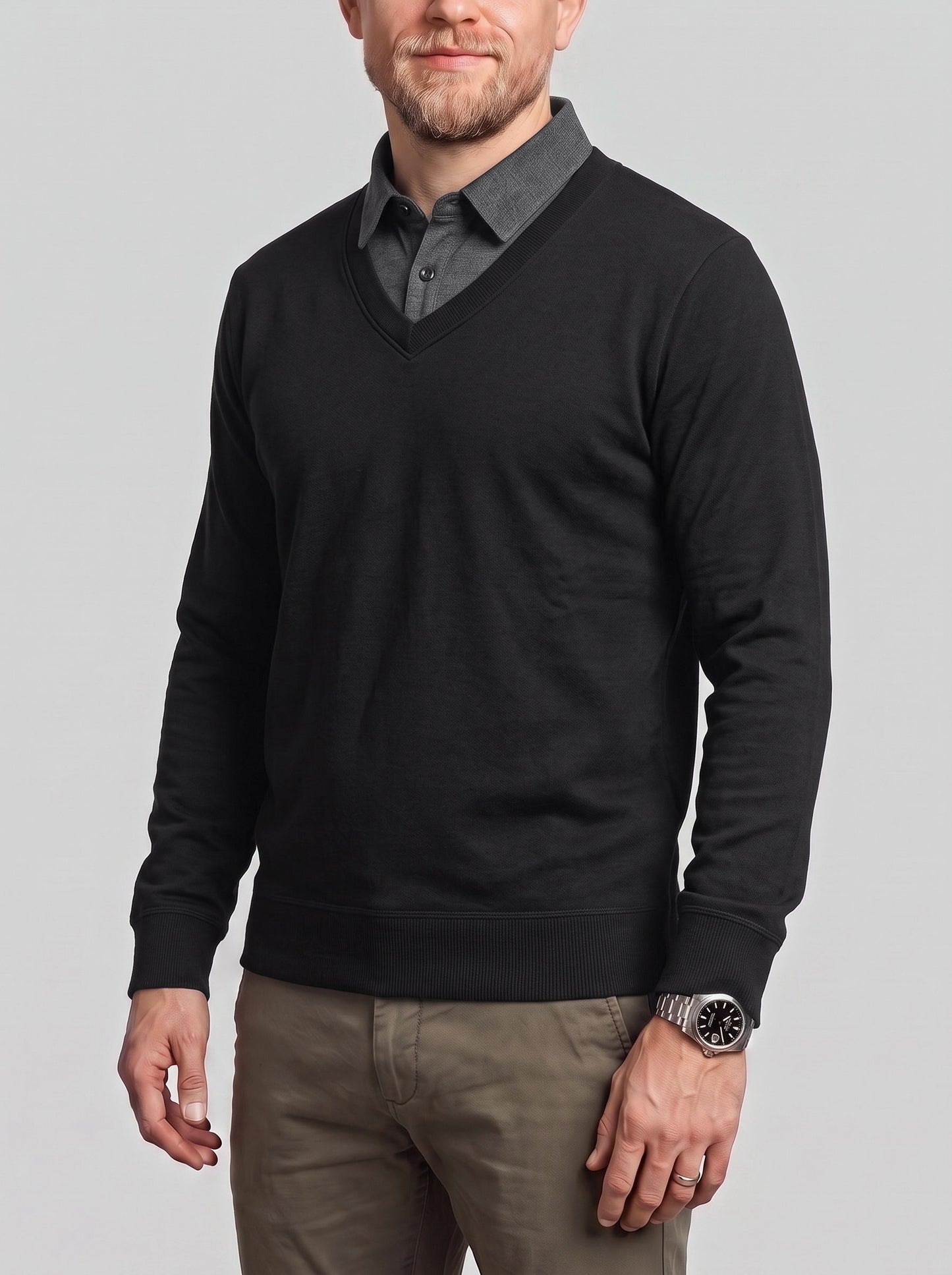 KZZ Men's Comfortable Faux-Layer Knit Top