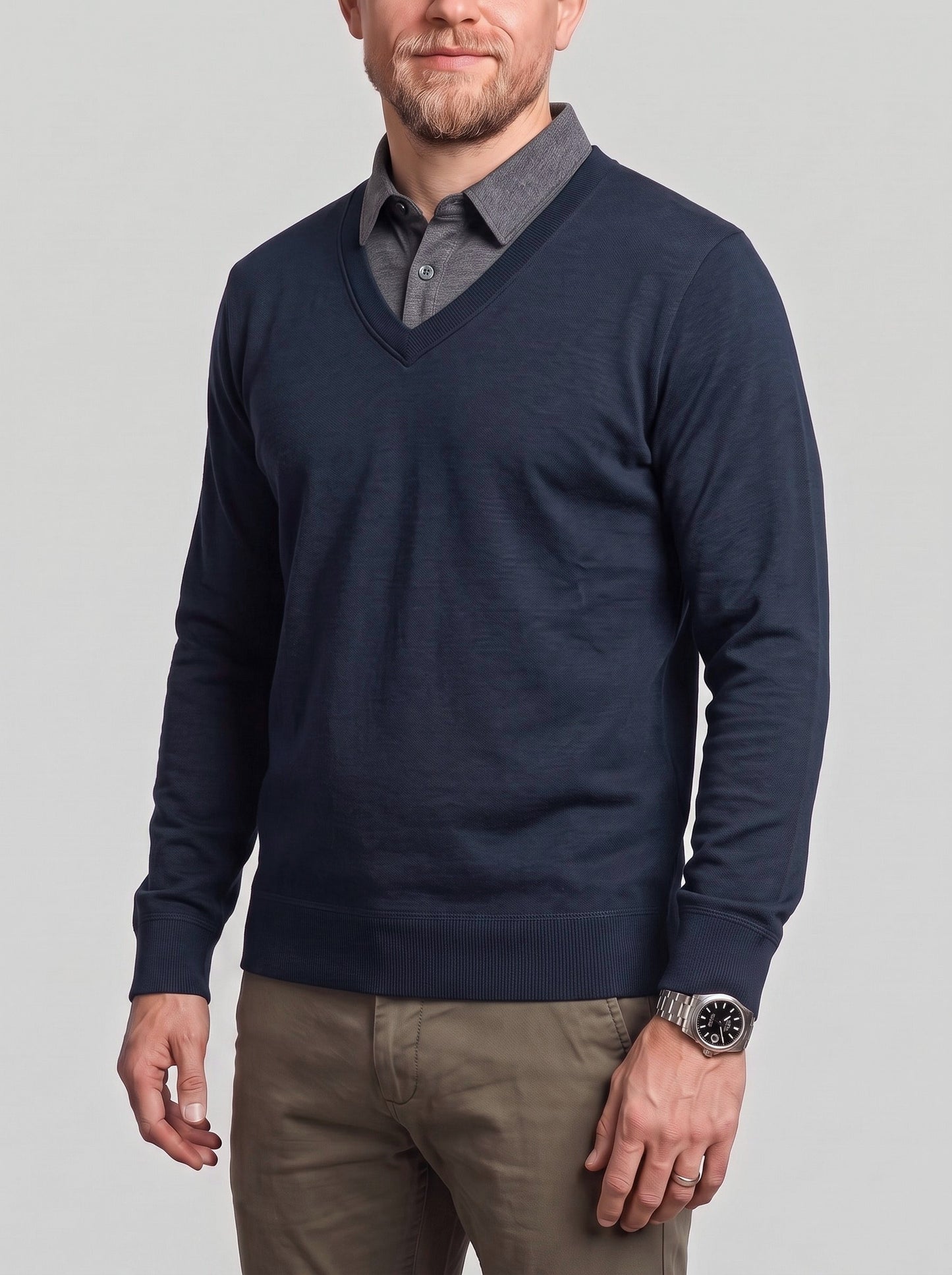 KZZ Men's Comfortable Faux-Layer Knit Top