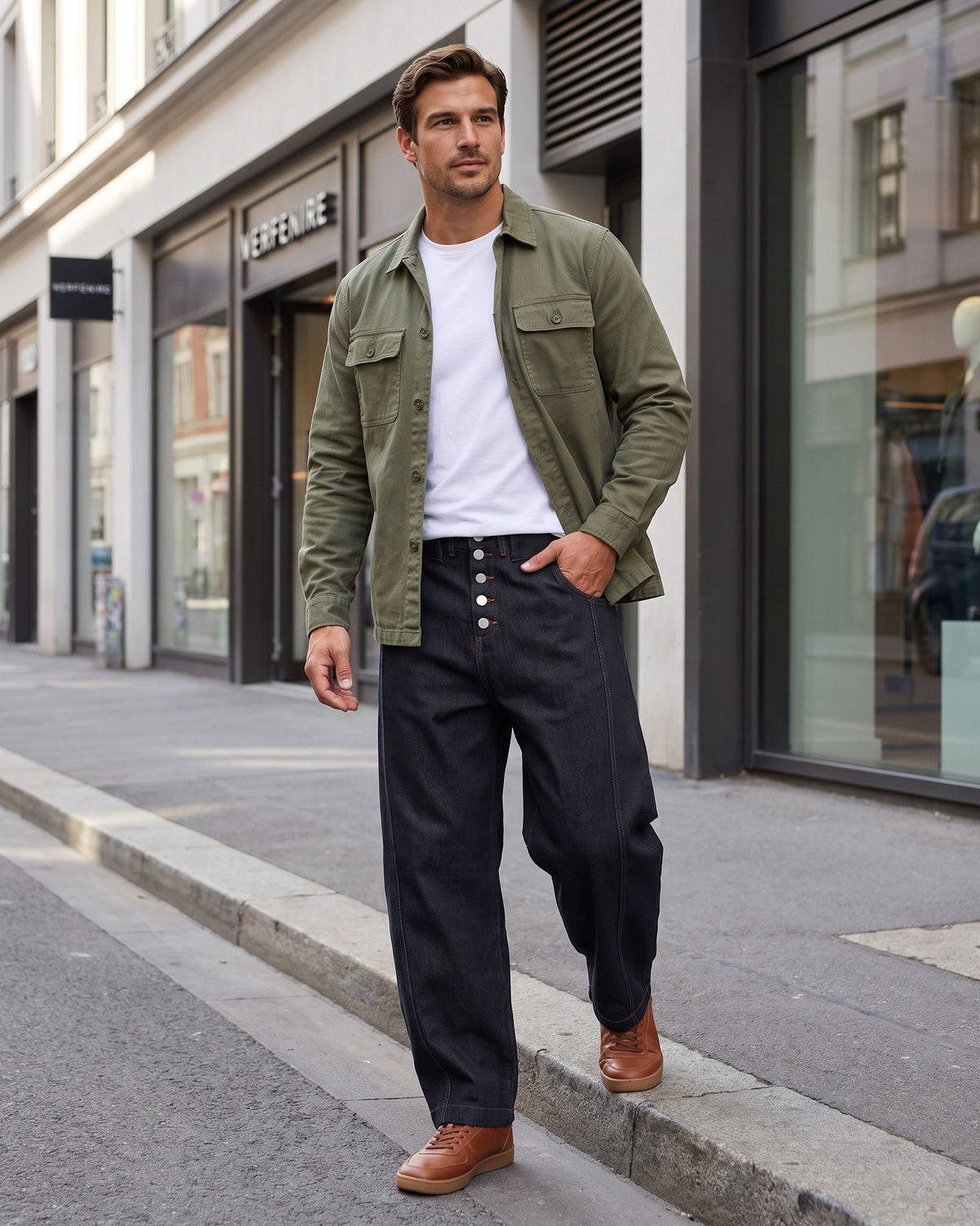 KZZ Loose-fitting button-down bootcut trousers