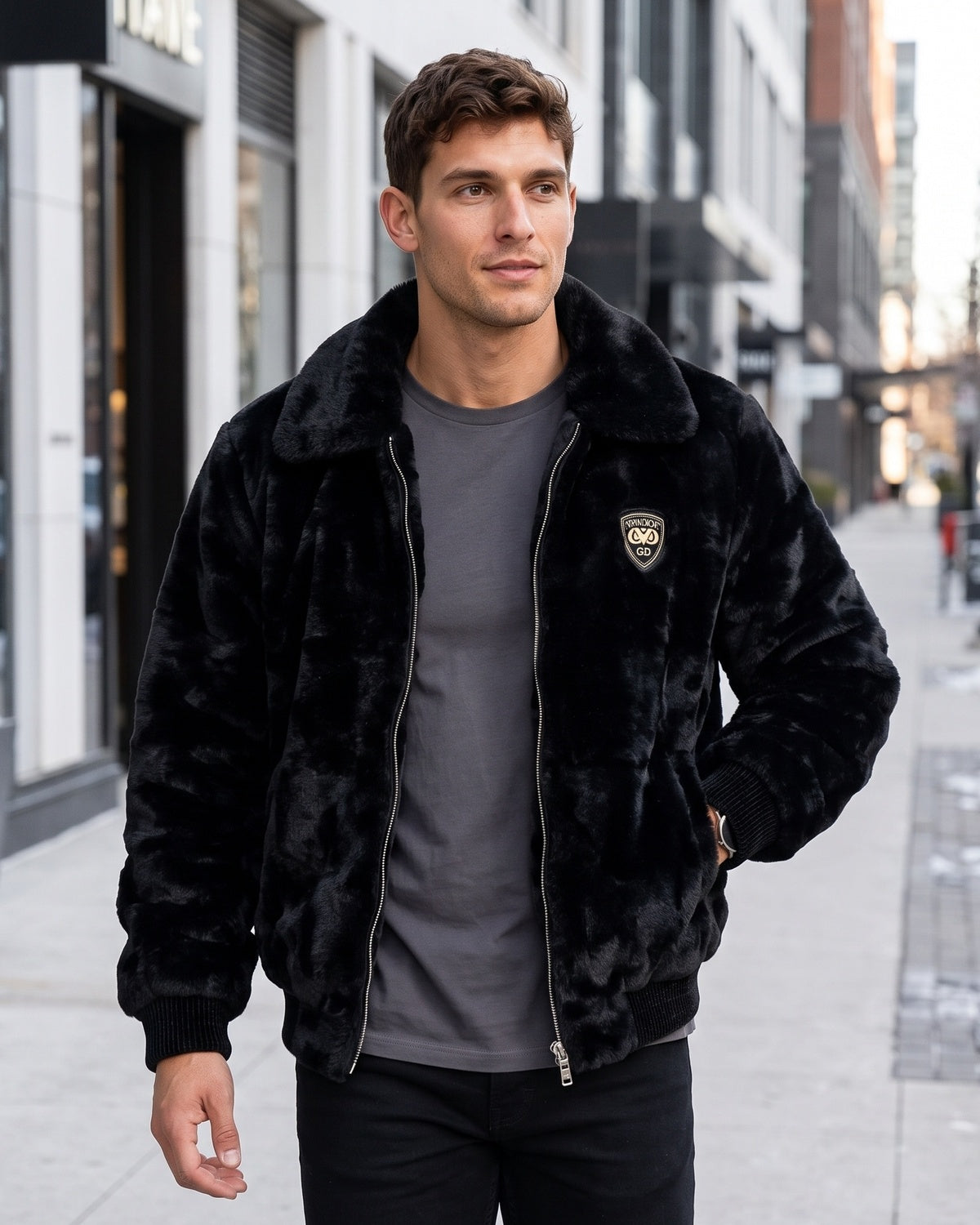 KZZ Men's Comfortable and Stylish Faux Fur Jacket