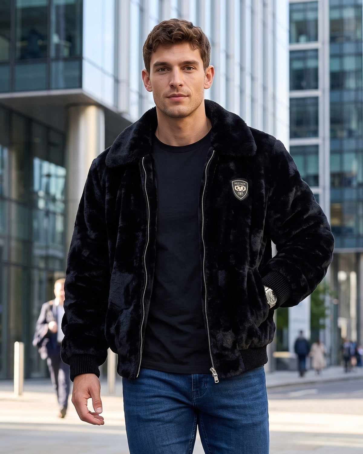 KZZ Men's Comfortable and Stylish Faux Fur Jacket