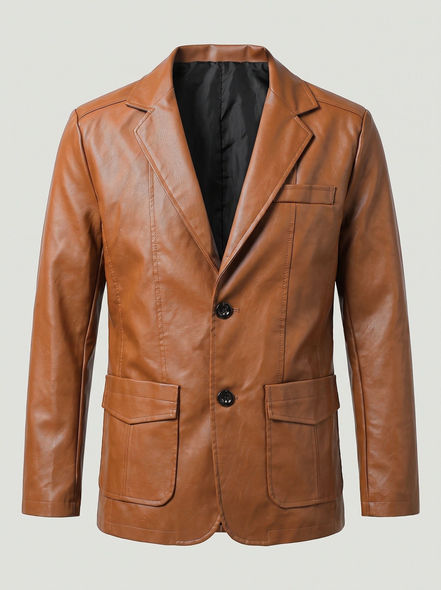 KZZ Men's Plus-Size Black Double-Breasted Suit Jacket
