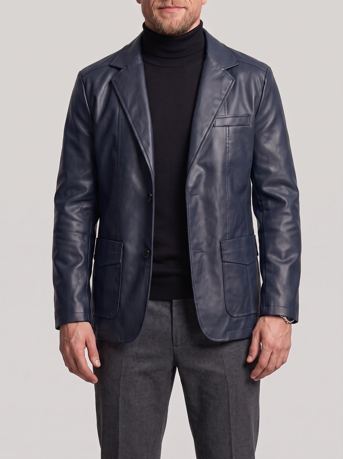 KZZ Men's Plus-Size Black Double-Breasted Suit Jacket