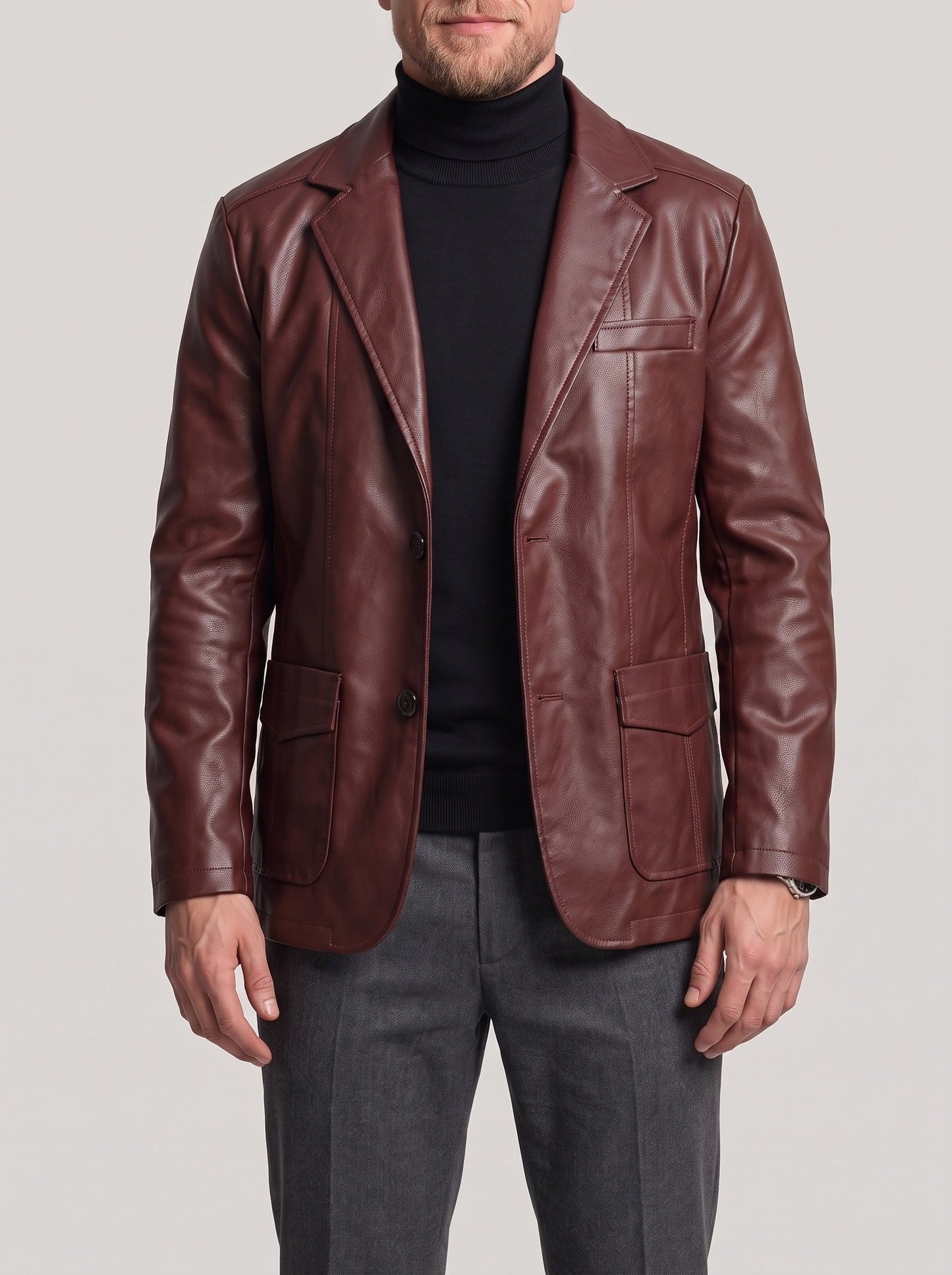 KZZ Men's Plus-Size Black Double-Breasted Suit Jacket