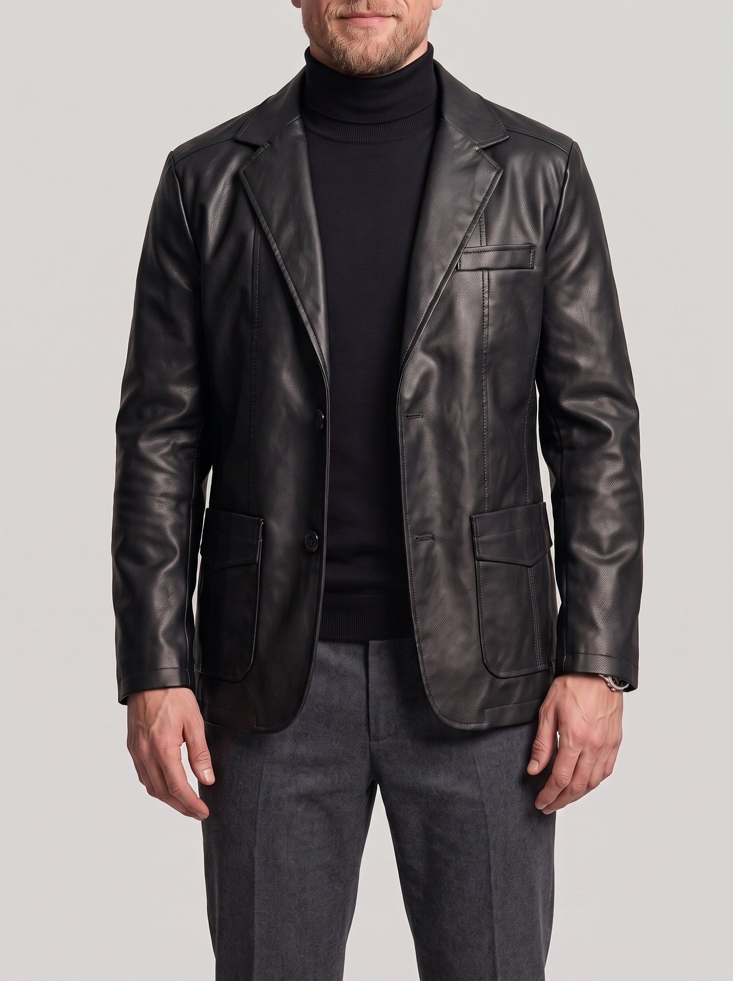 KZZ Men's Plus-Size Black Double-Breasted Suit Jacket