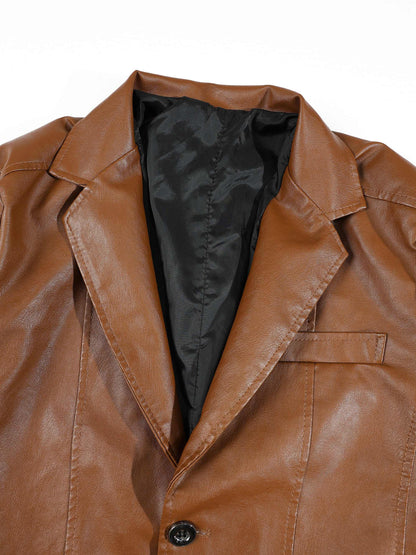 KZZ Men's Plus-Size Black Double-Breasted Suit Jacket