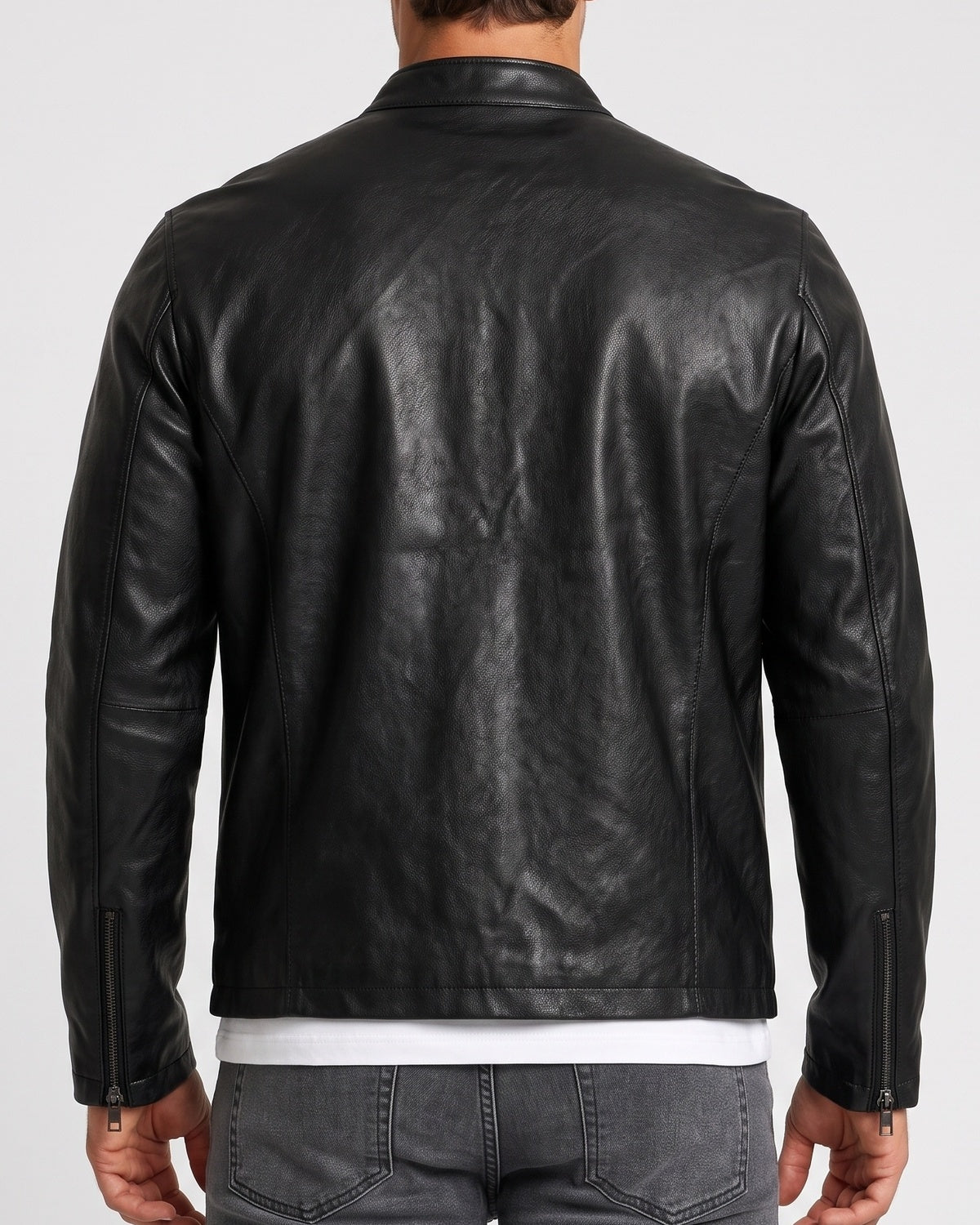 KZZ Men's slim-fit glossy leather motorcycle jacket