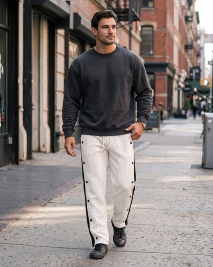 KZZ Men's straight-leg casual hip-hop style drawstring trousers