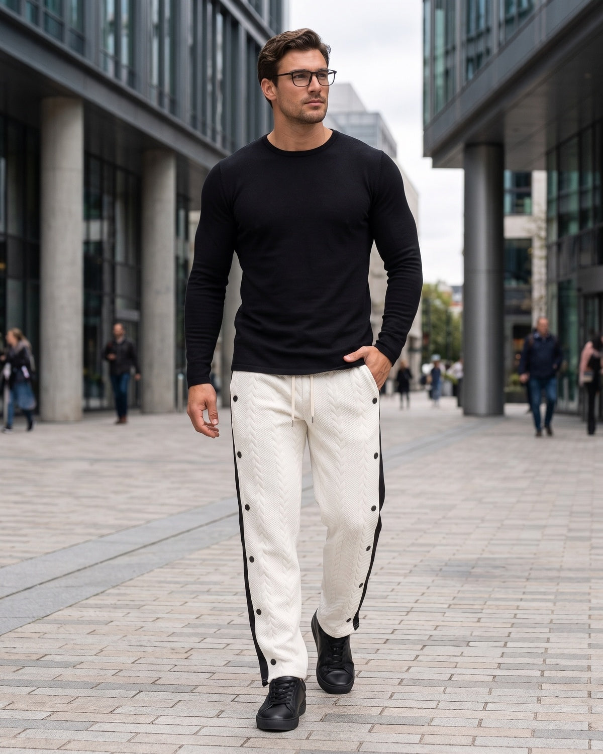 KZZ Men's straight-leg casual hip-hop style drawstring trousers