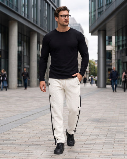 KZZ Men's straight-leg casual hip-hop style drawstring trousers