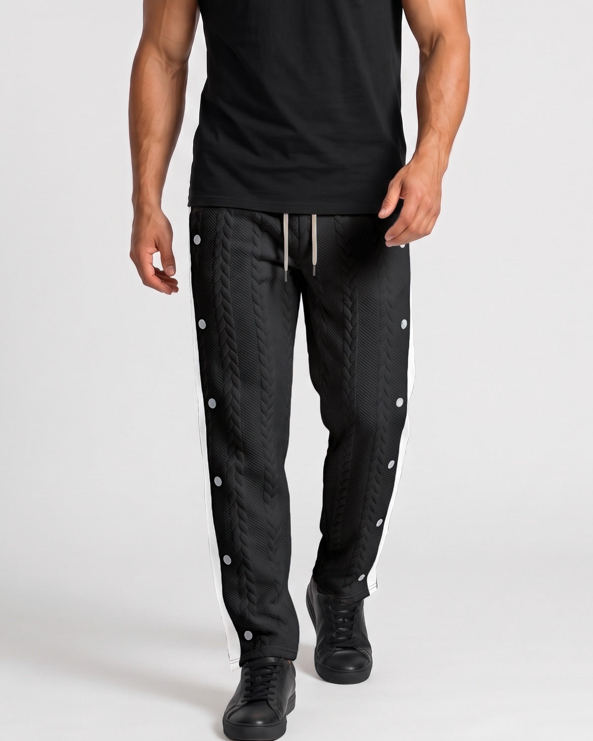 KZZ Men's straight-leg casual hip-hop style drawstring trousers