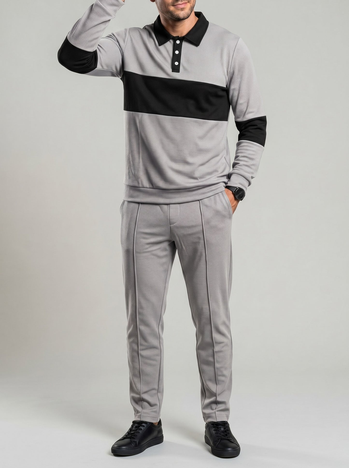 KZZ Slim-fit collared top and textured trousers