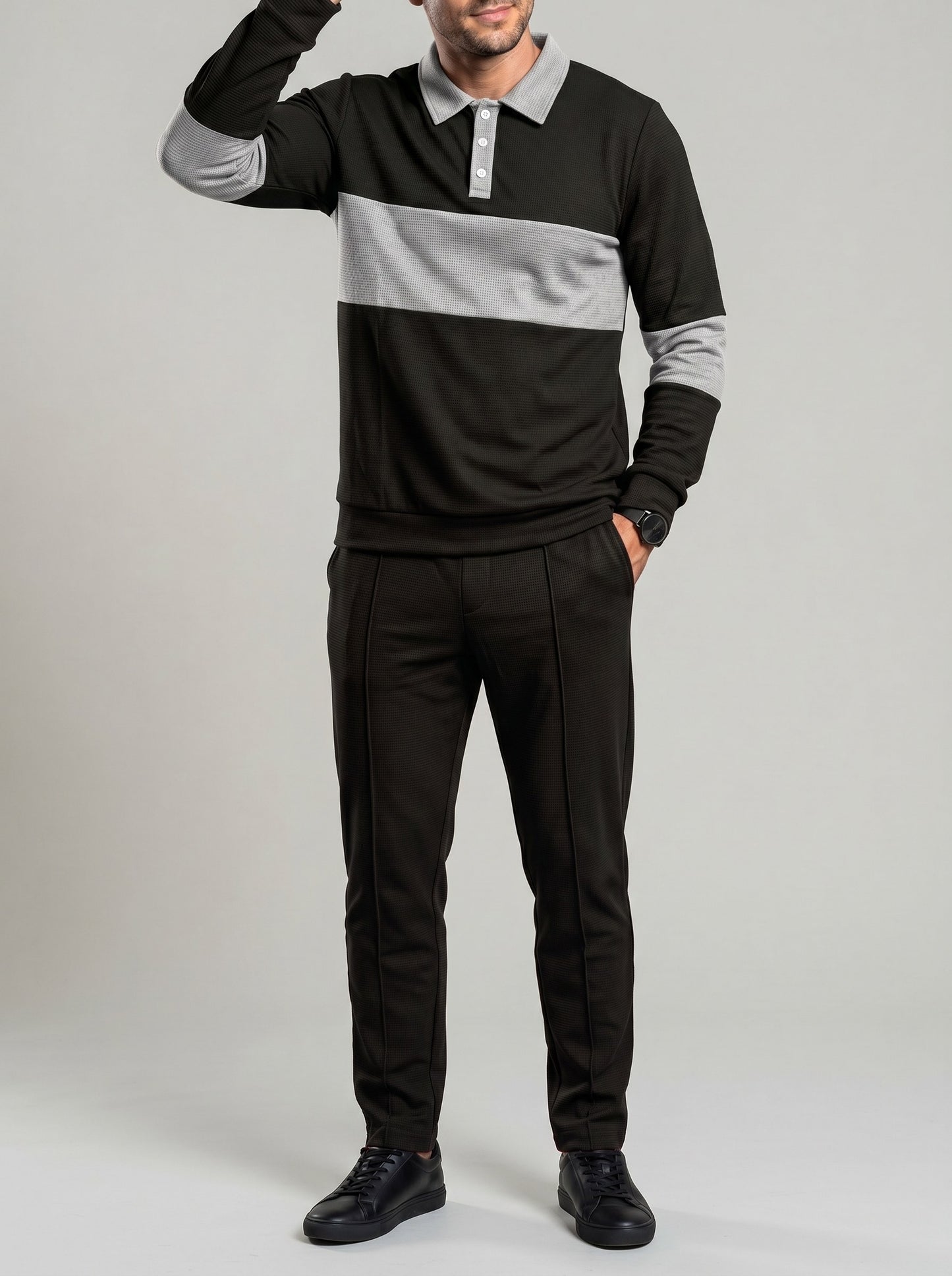 KZZ Slim-fit collared top and textured trousers