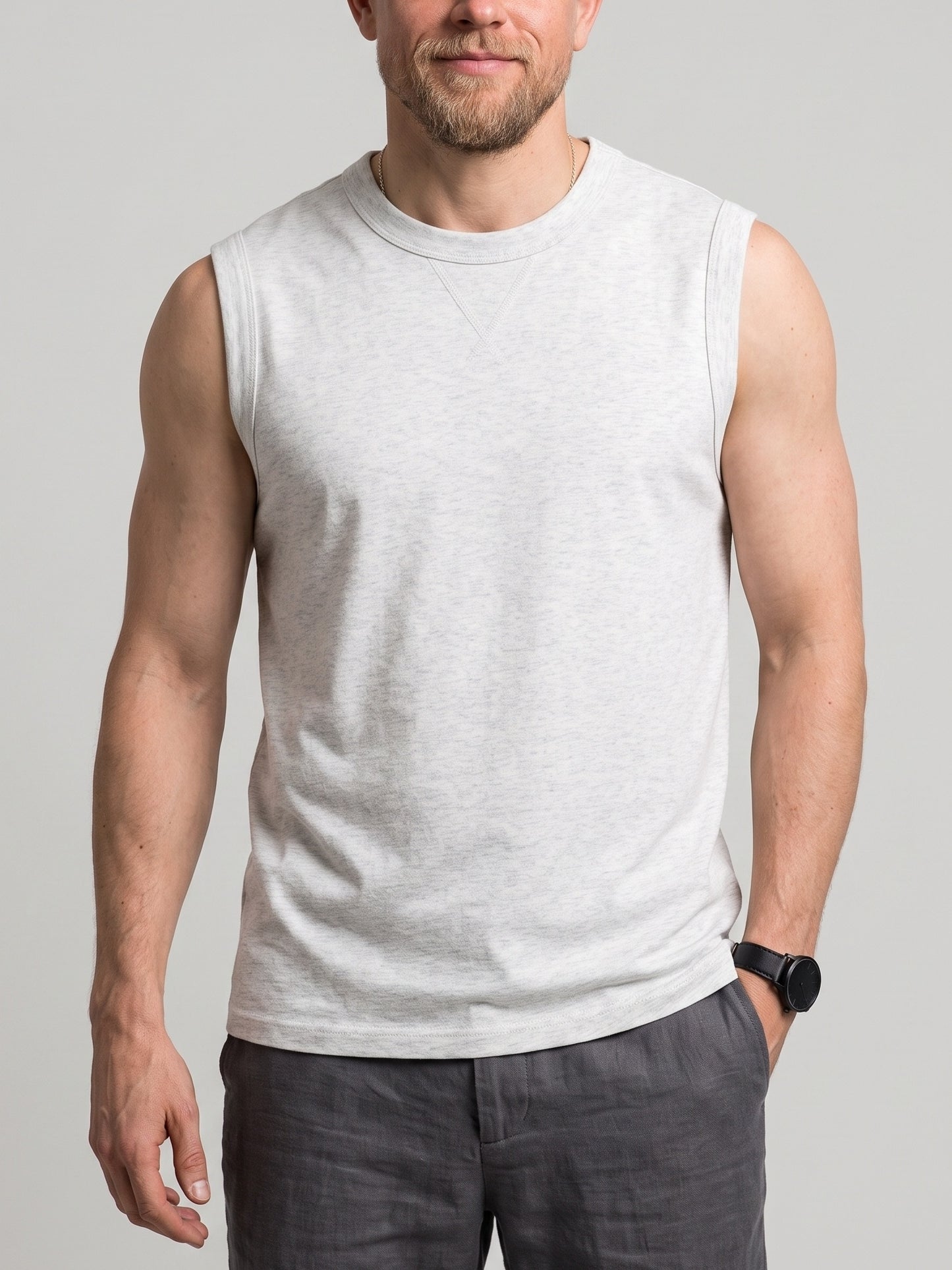 KZZ Men's long-length sleeveless crew-neck top
