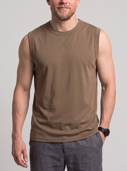 KZZ Men's long-length sleeveless crew-neck top