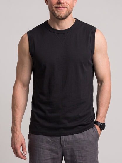 KZZ Men's long-length sleeveless crew-neck top