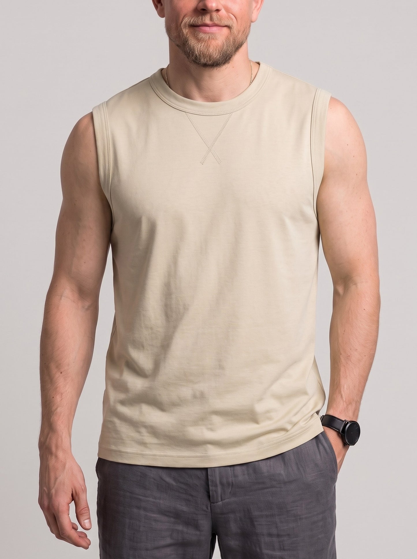 KZZ Men's long-length sleeveless crew-neck top