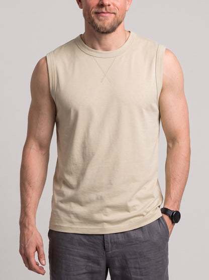 KZZ Men's long-length sleeveless crew-neck top