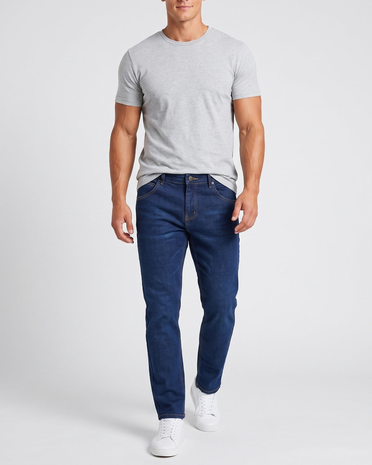 KZZ Men's loose-fitting, warm fleece-lined straight-leg jeans