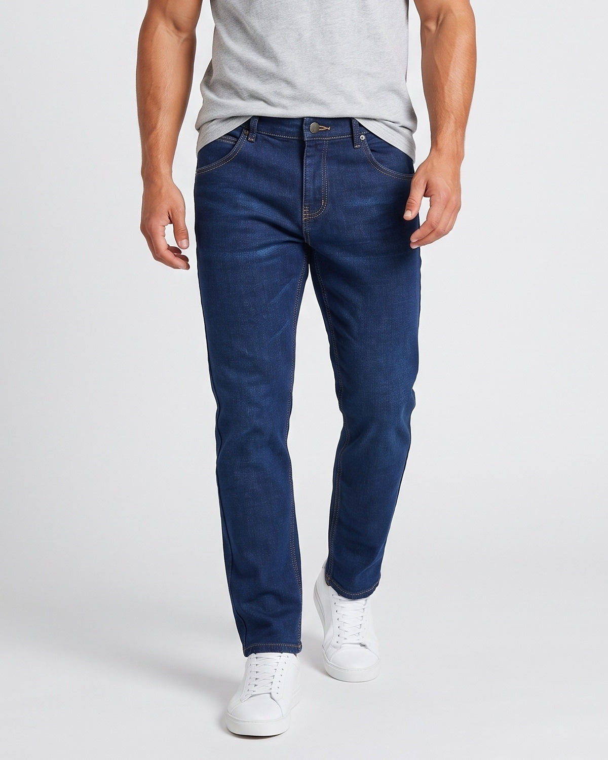 KZZ Men's loose-fitting, warm fleece-lined straight-leg jeans