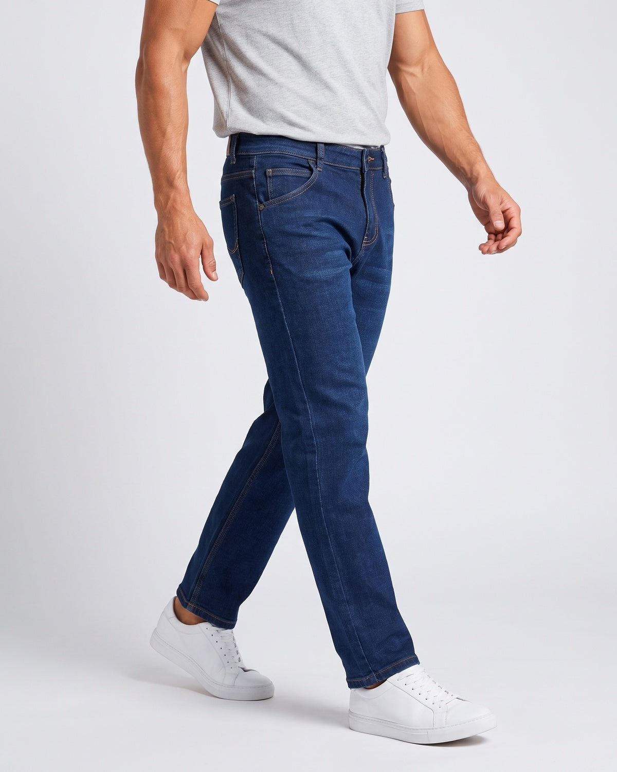 KZZ Men's loose-fitting, warm fleece-lined straight-leg jeans