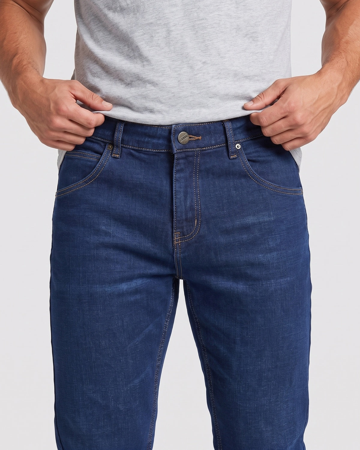 KZZ Men's loose-fitting, warm fleece-lined straight-leg jeans