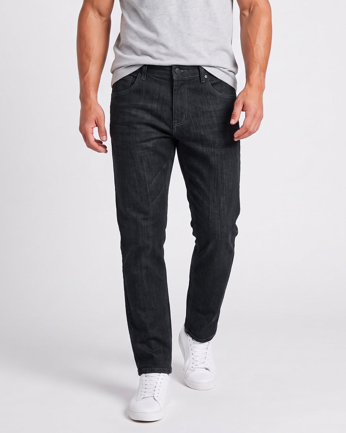 KZZ Men's loose-fitting, warm fleece-lined straight-leg jeans