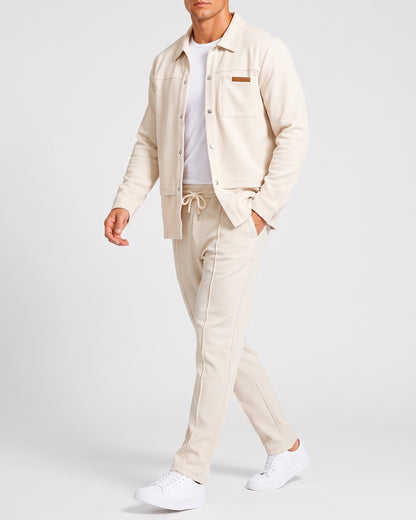KZZ Men's Business Casual Shirt Jacket Long-Sleeved Trousers Suit