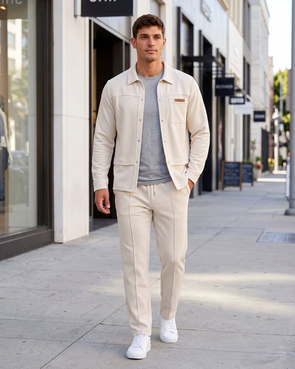 KZZ Men's Business Casual Shirt Jacket Long-Sleeved Trousers Suit