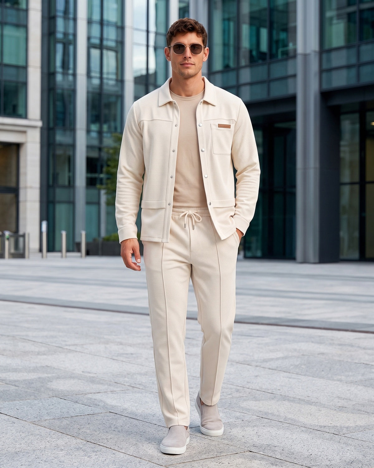 KZZ Men's Business Casual Shirt Jacket Long-Sleeved Trousers Suit