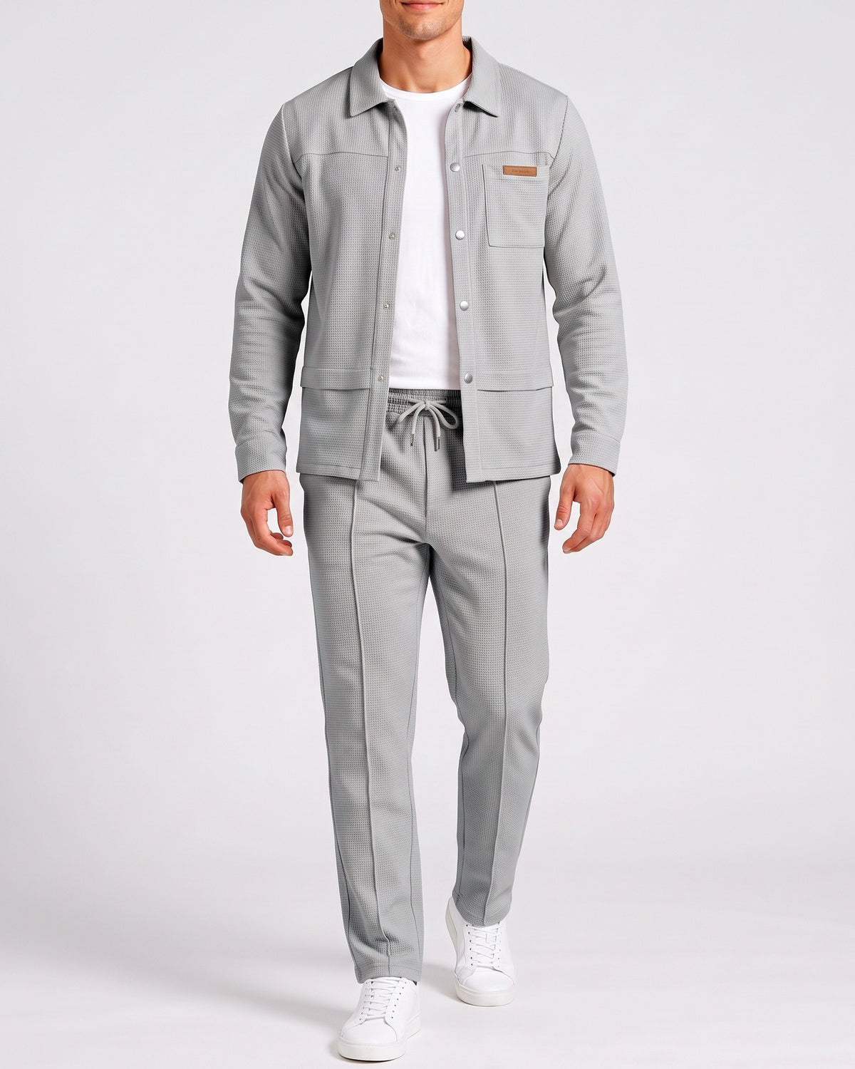 KZZ Men's Business Casual Shirt Jacket Long-Sleeved Trousers Suit