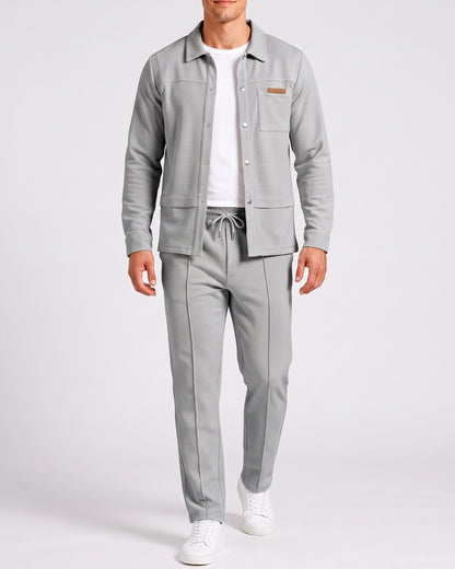 KZZ Men's Business Casual Shirt Jacket Long-Sleeved Trousers Suit