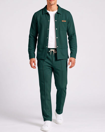 KZZ Men's Business Casual Shirt Jacket Long-Sleeved Trousers Suit