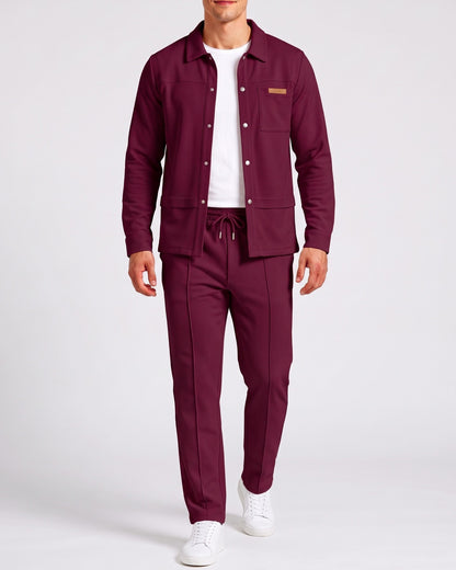 KZZ Men's Business Casual Shirt Jacket Long-Sleeved Trousers Suit