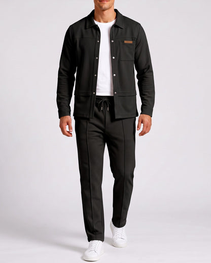 KZZ Men's Business Casual Shirt Jacket Long-Sleeved Trousers Suit