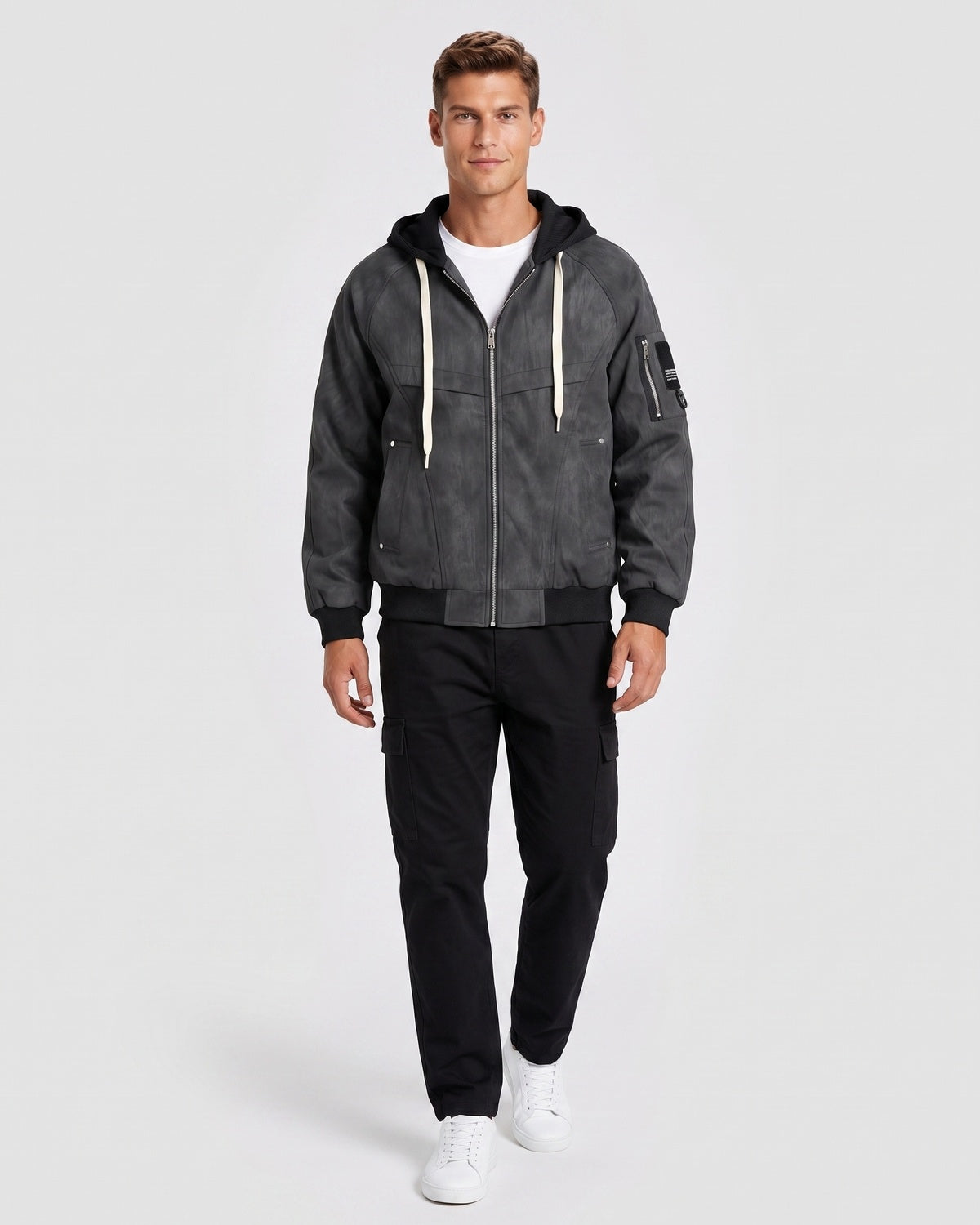 KZZ Men's Spring Hooded Zip-Up Jacket