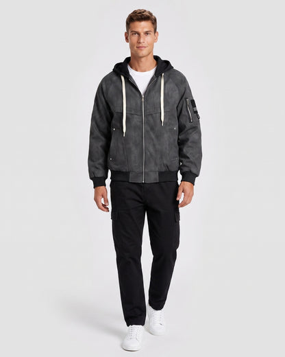 KZZ Men's Spring Hooded Zip-Up Jacket